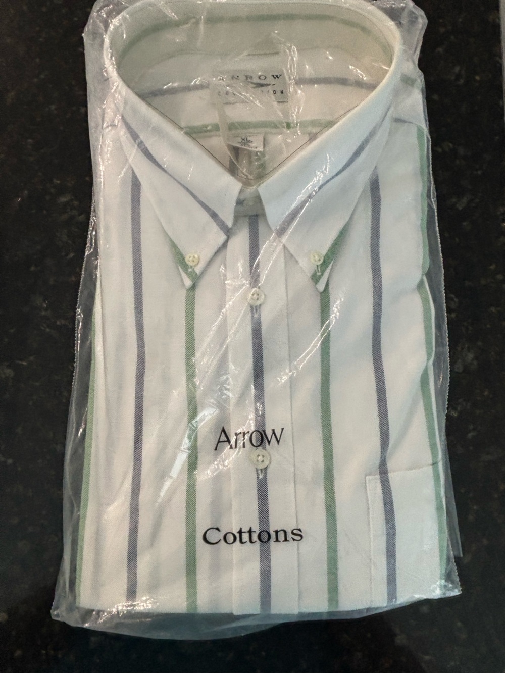 Arrow Light Blue Button-Down Shirt with Navy and Green Stripes